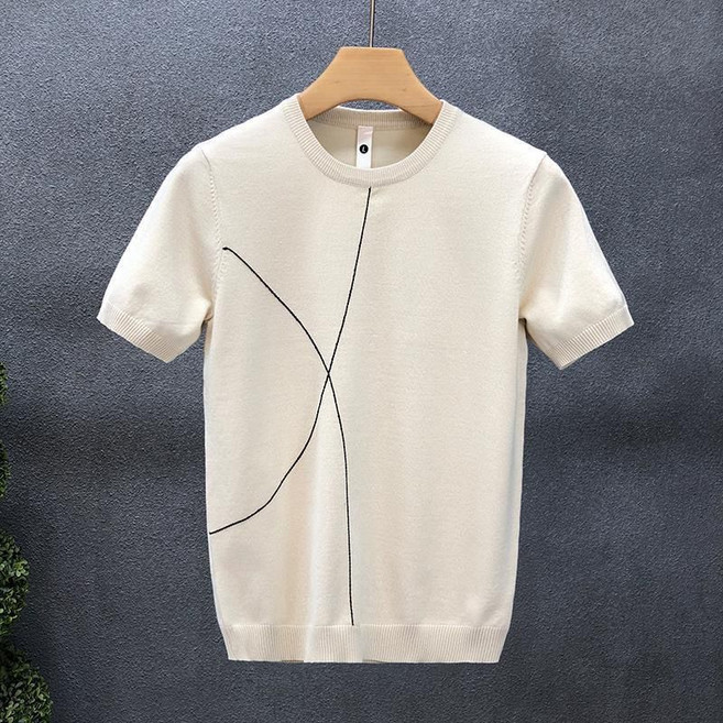 메인워크 남성 라운드넥 니트 반팔티 봄가을 간절기 스판 풀오버 데일리 자카드 슬림핏 캐주얼 아우터 상의