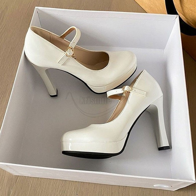 Krismile 가보시 힐 8cm 연출 힐 드레스 힐 심플 통근 구두 패션 통굽 스트랩 힐 X2509S12