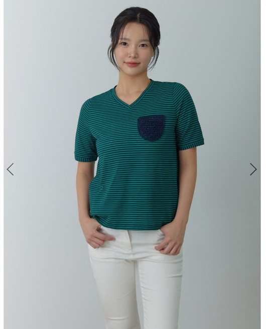 지센/[26SS] 레이스 포켓 스트라이프 반팔 티셔츠 LCTSQ421