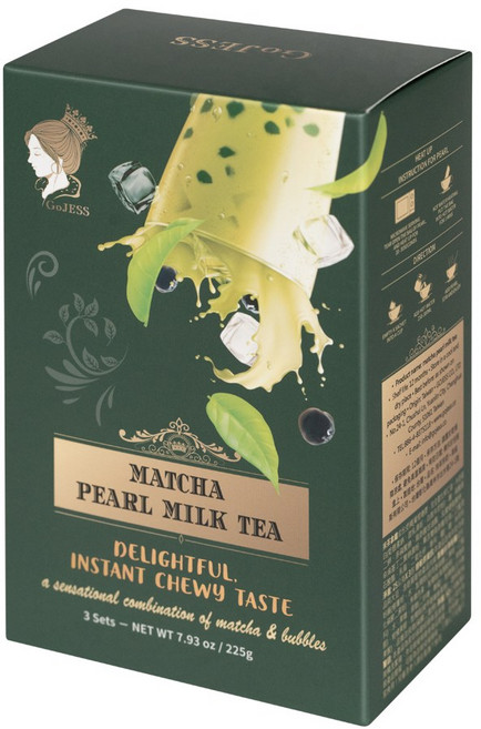 GJESS 펄 밀크티(3인분). 버블티 오클락 취향껏 쉽게 타서 즐겨 마실 수 있는 버블티(말차맛), 1박스, 3세트, 225g