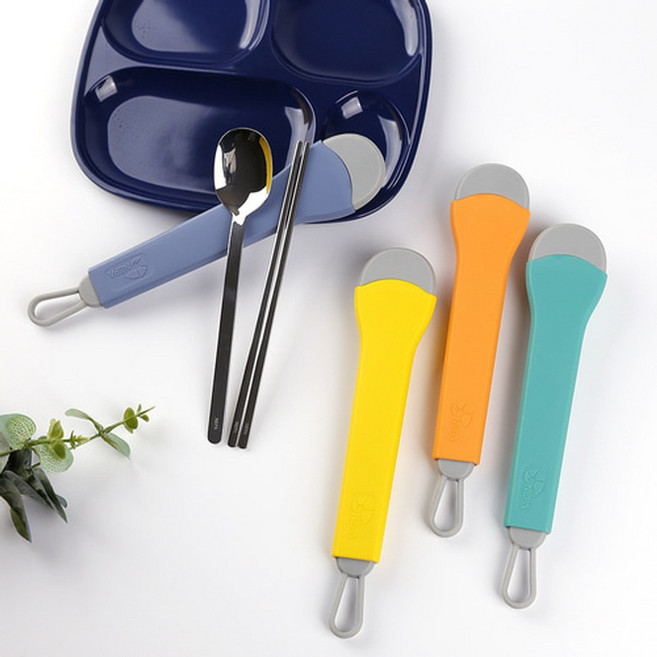 네파 휴대용 실리콘 수저통 수저 숟가락 젓가락 케이스 세트, 그린+카라비너, 그린+카라비너, 1개