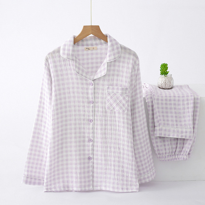 Good Night 純棉雙層紗布睡衣套裝 日系簡約家居服