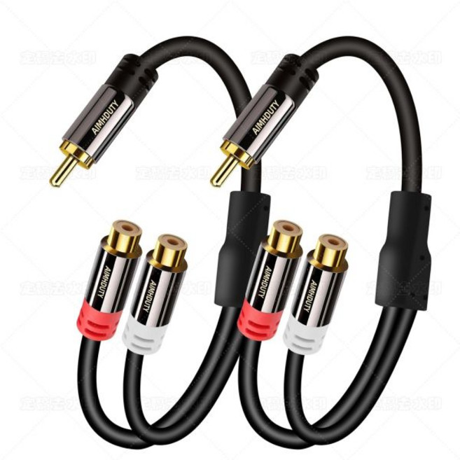 AIMHDUTY RCA 스플리터 케이블 2팩 1 수 - 2 암 Y 스테레오 Aduio 비디오 어댑터 연장 코드 서브 우퍼 스피커 홈 시어터 하이파이 시스템 앰프 스피커, AIMHDUTY RCA 스플리터 케이블 2팩, 1 수