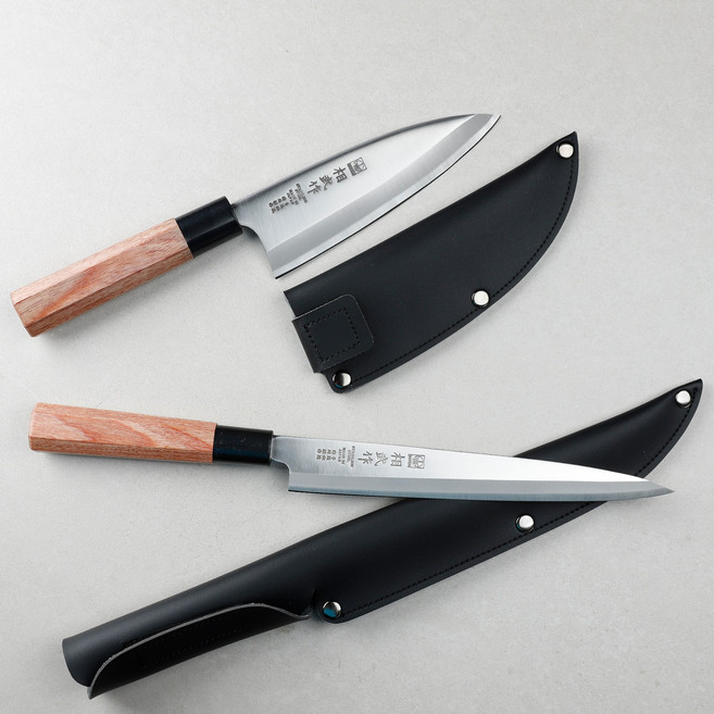 일본 니켄 NIKKEN 고급원목 사시미칼과 칼집세트 또는 데바칼과 칼집세트, 1개, 원목손잡이