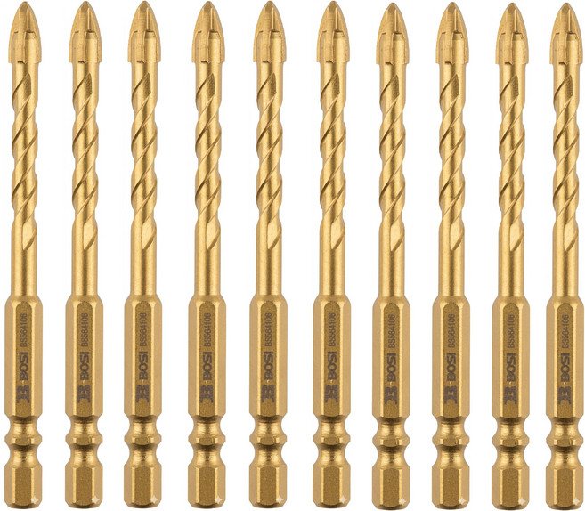 망고테크 고강도 티타늄 만능 드릴비트 6MM 10P 타공필수템 화살촉 육각 샹크 멀티 콘크리트 대리석 아트월 포세린 타일 유리 십자 칼블록 작업, 1세트