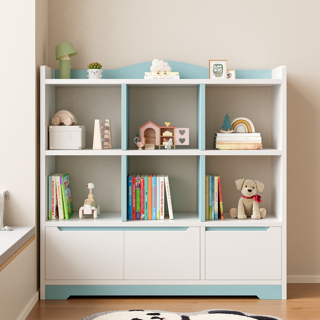 쉬리브 학생 대용량 책장 거실 책장 교구장 서류 수납장, 3단, 파른색