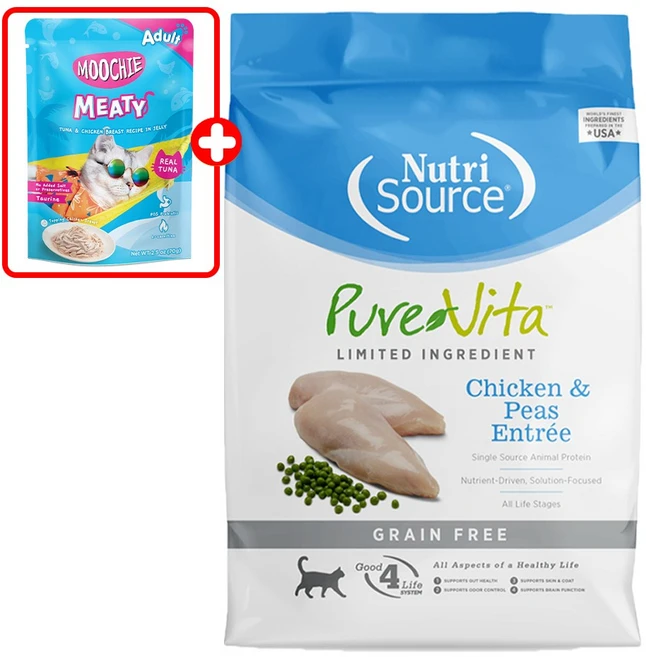 퓨어비타 캣 치킨 완두콩 고양이 유산균 장건강 사료 + 파우치 증정, 1개, 1.81kg, 닭+야채 - 쿠팡