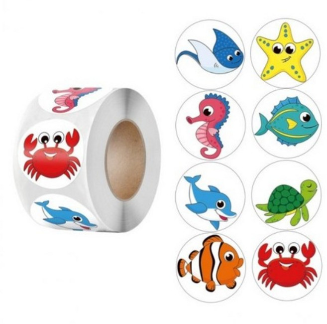 귀욤 해마 물고기 거북이 8종 원형 스티커, 1개