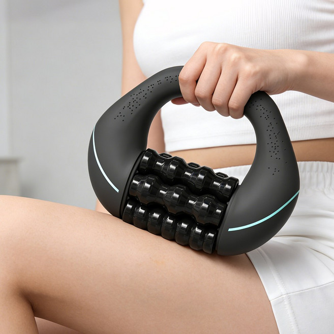 DDJJ 자동 롤러 마사지기 무선 진동 돌돌이마사지기 다리 등 허리 전신 근육 마사지 롤러 3단계 속도 조절, 1개, 블랙