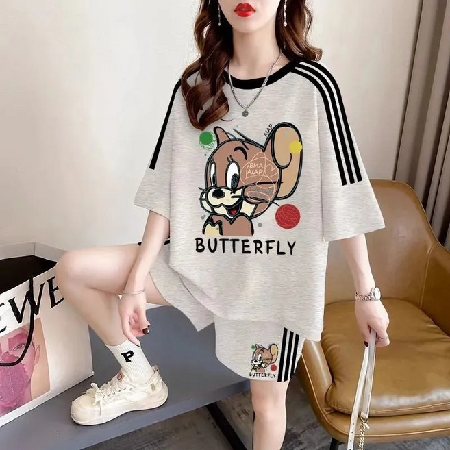 Sealang 여성 캐주얼 여름 투피스 반팔 티셔츠 반바지 세트 cong0408AJ4