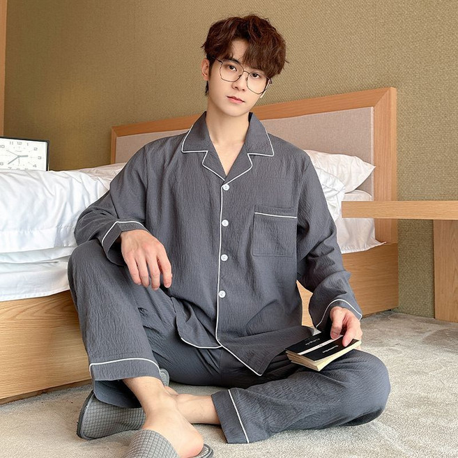 메인워크 남자 잠옷 상하의 세트 봄가을 긴팔 고급 긴바지 심플 데일리 편한 캐주얼 홈웨어 세트