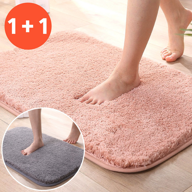 루보르 1+1 빨아쓰는 미끄럼방지 푹신한 욕실 발매트, 그레이+핑크, 도톰 버전 (3cm)