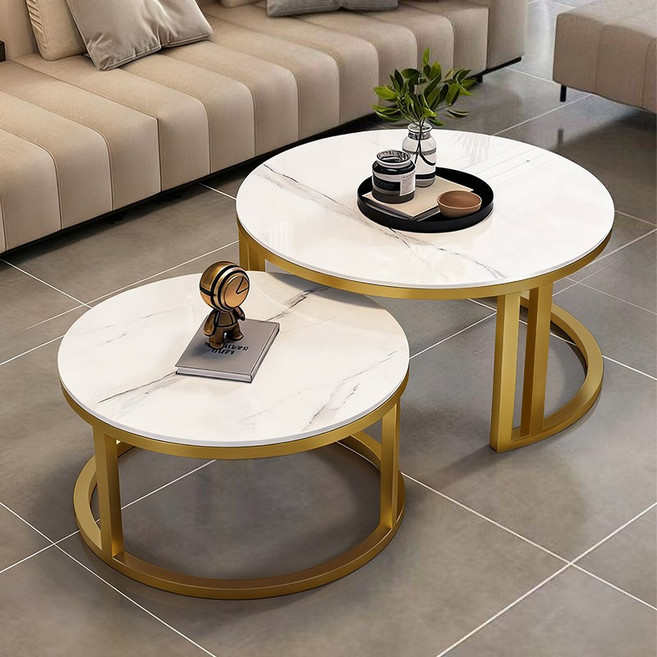대리석 거실테이블 60CM-80CM 소파 테이블 원형티테이블, 화이트 골드