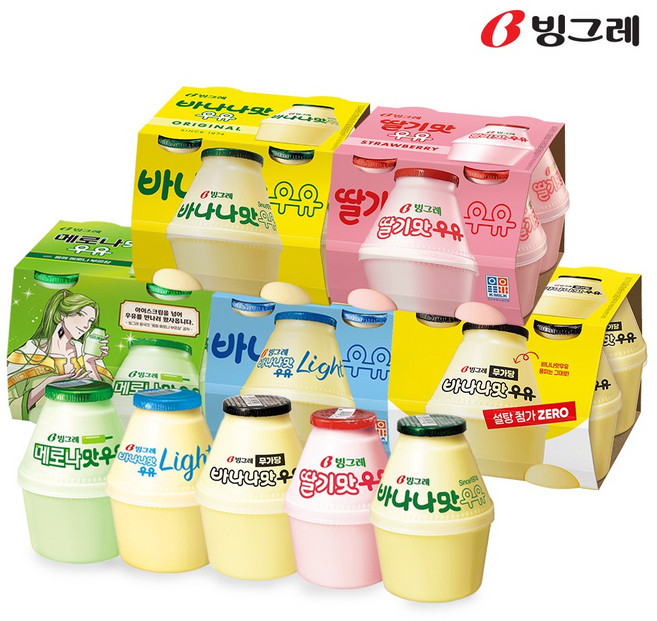빙그레 단지우유 240ml 5종 20개 1세트 (바나나우유4+딸기우유4+라이트우유4+메로나우유4+무가당우유4)