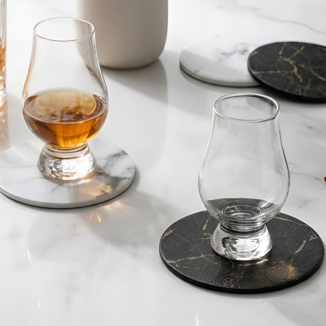 심플딤플 프리미엄 가죽 코스터 유리잔 캔들 디퓨저 받침대, 4개, 루나화이트 + 스텔라블랙