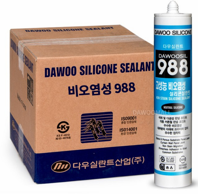 *다우몰* 외장용 비오염성 실리콘 다우실 988 외부 판넬 철재 고성능, 25개, 회색 270ml