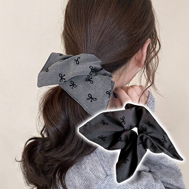 바니르 코튼 리본 패턴 곱창 머리끈 2color