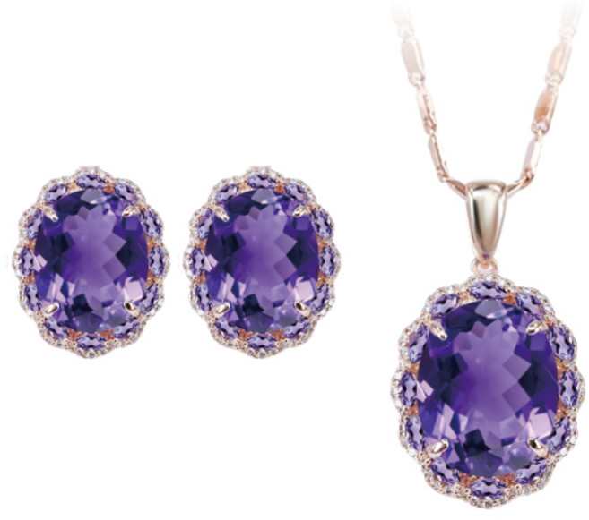 [혜성 주얼리] 루미엘 딥퍼플 자수정 귀걸이 목걸이 2종