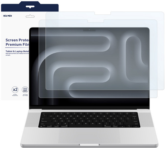 헤이맨 맥북 프로 16 인치 M1 M2 M3 M4 블루라이트 액정 보호 강화 필름 2매, 1세트