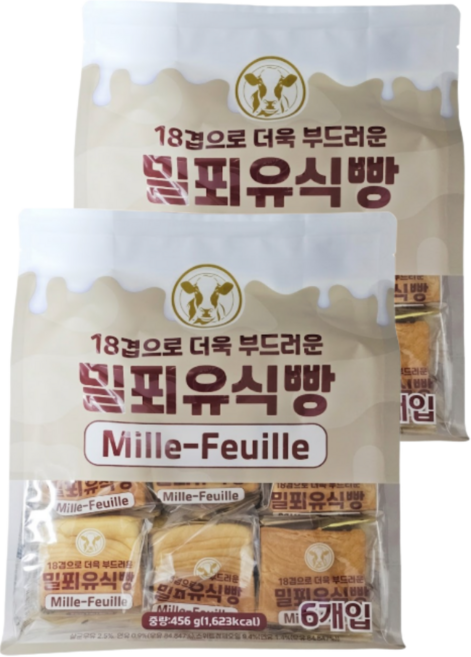18겹으로 더욱 부드러운 밀푀유 식빵, 2개, 456g