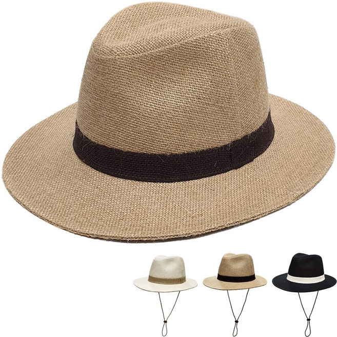 이럭셔리클럽 린넨 넓은 평챙 중절모 페도라 남녀공용-CAP230366