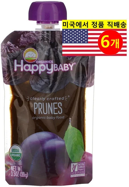 Happy Family Organics 4개월 이상 유아용 오가닉 과일 곡물 채소 퓨레 이유식 99g 6개 - 쿠팡