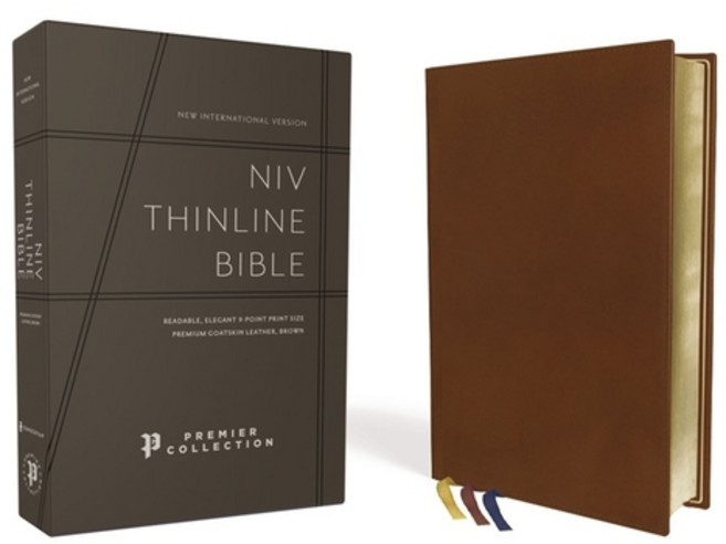 (영문도서) Niv Thinline Bible Premium Goatskin Leather Brown Premier Collection Black Letter Art G... Leather, Zondervan, English, 9780310462750