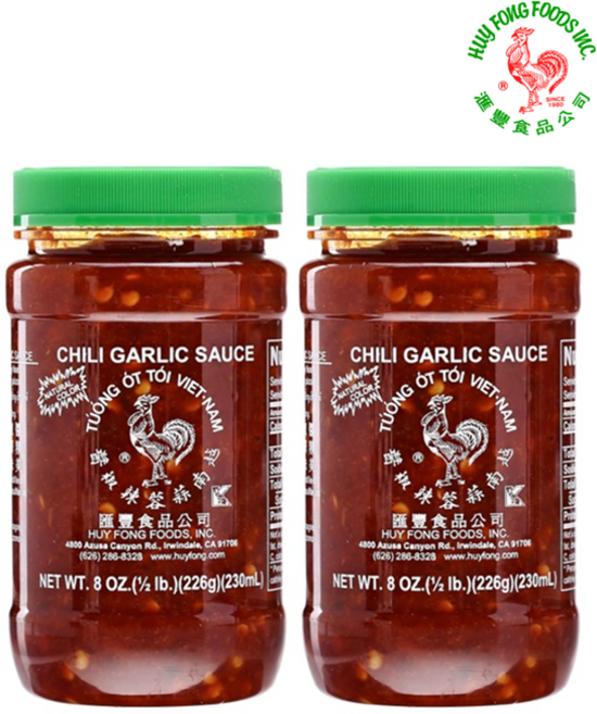 [Huy Fong] [1+1] 후이퐁 칠리 갈릭 소스 0칼로리 저칼로리 다이어트 소스 226g 2병 Huy Fong Chili Garlic Sauce, 2개
