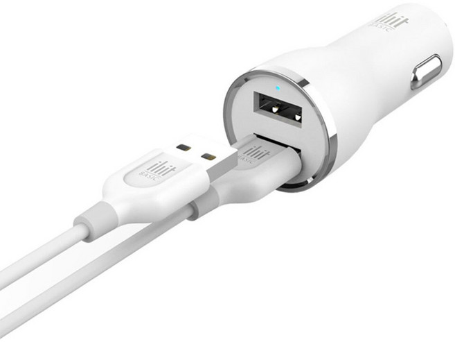 아이히트 시거잭 차량용충전기 3.1A USB 듀얼포트 자동차 충전기, 화이트(8핀케이블 포함)