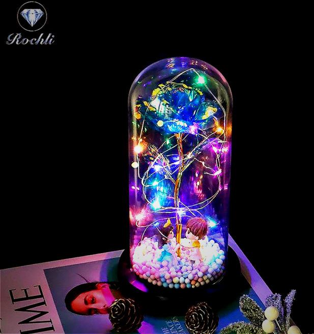 꽃한송이 무드등 기념일 생일 선물 집들이 LED 유리돔 장미 조명 카네이션 크리스마스, 백설공주-블루