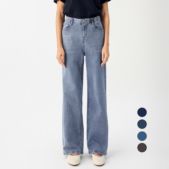 엘블로썸 여성 [숏 기본 롱] 스판 와이드 허리편한 히든밴드 청바지 3단기장