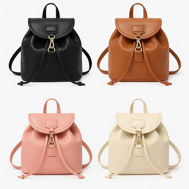 디아브 심플 글로시 복조리 백팩 미니 스트랩 레더 가죽