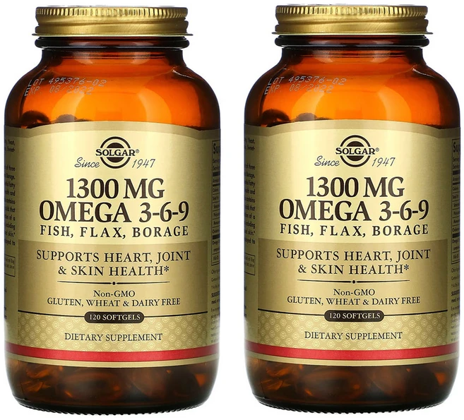 SOLGAR 솔가 오메가 3-6-9 1 300mg 120정 소프트젤 리놀렌산 감마리놀렌산 올레인산 함유 X 2개묶음, 2개 - 쿠팡