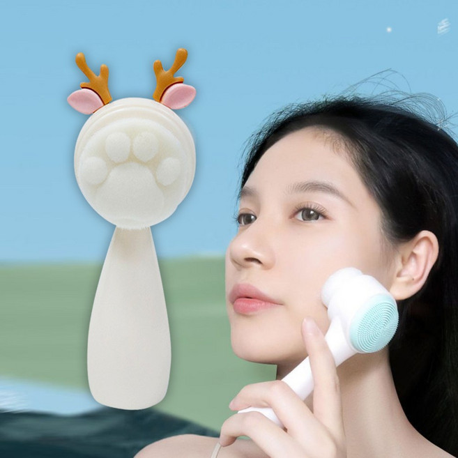 플레버 딥클렌징 세안솔 브러쉬 얼굴 모공 각질제거 클렌져, 1개, 화이트/사슴뿔