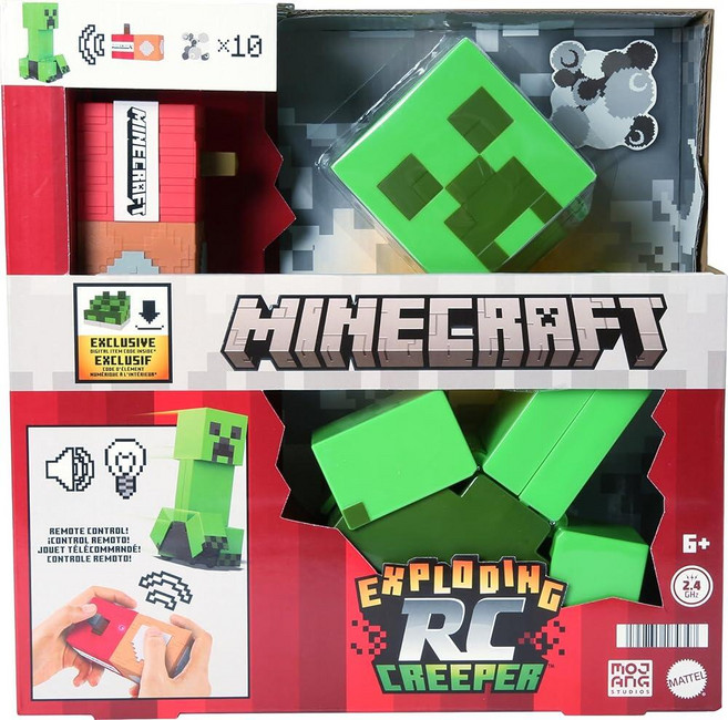 Mattel 마인크래프트 익스플로딩 RC 크리퍼 조명 및 사운드 포함 폭발 입자 10개 게임 정품 무브먼트 및 DLC 코드, RC Creeper, 1개