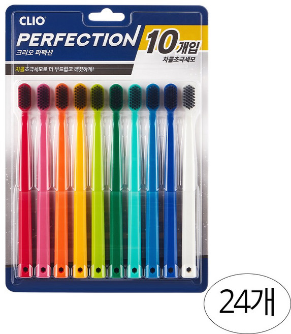 크리오 퍼펙션 차콜 초극세모 비비드 칫솔, 10개입, 24개