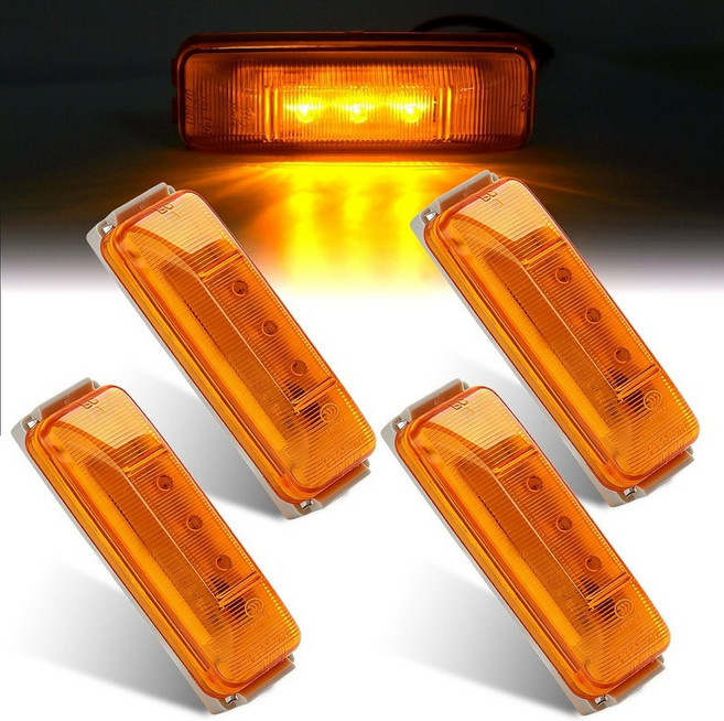 Partswcgg 4Pcs 4인치 얇은 라인 LED 트레일러 클리어런스 밀폐 사이드 마커 펜더 라이트 3개 RV 장착 베이스 포함 직사각형 앰버 키트 램프 12V