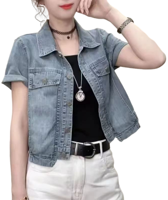 여성용 쇼트 데님 코트 여름 반팔 캐주얼 데님 재킷 Women's Jackets 뉴타임즈