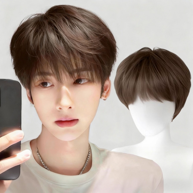 샤일리 자연스러운 남성 통가발 패션가발, 1개, 브라운