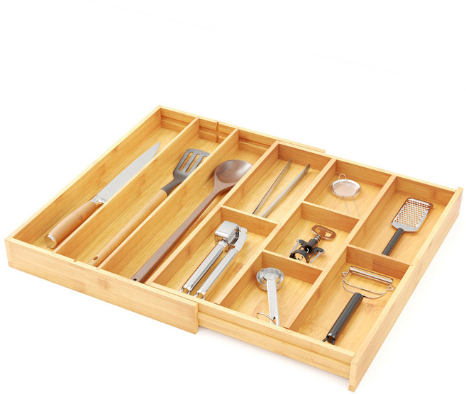 대나무 주방용 소형 조리도구 서랍 정리함 라벨포함 수납 트레이 커트러리 정리대, 1개, 노란색
