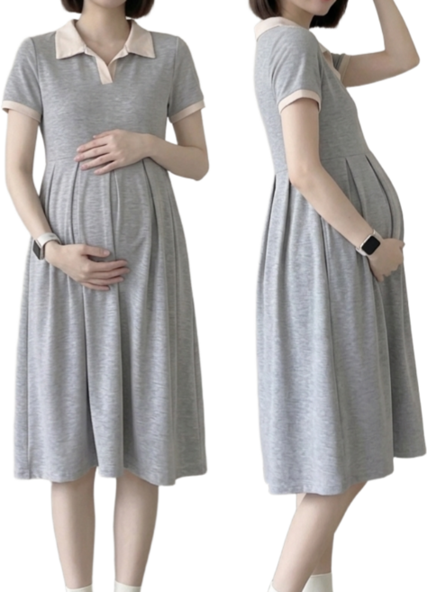 블랭크몰 훌러덩 임산부 겸용 카라 반팔 원피스