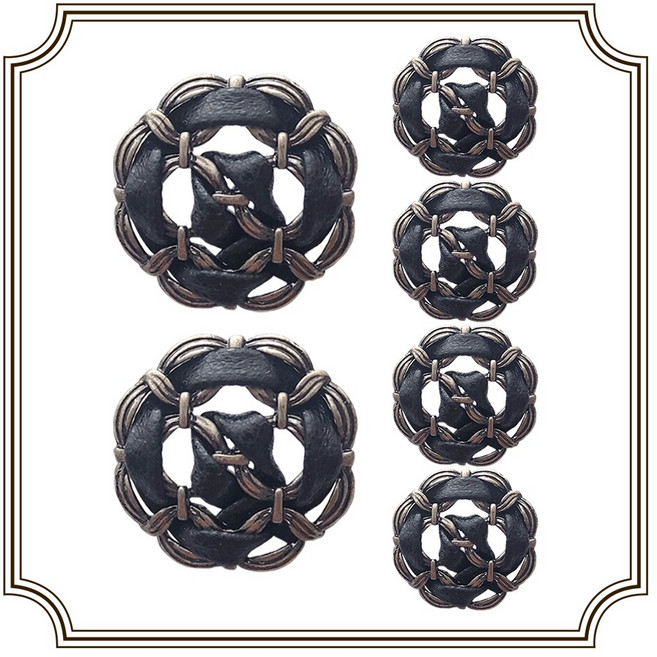 [드앙탕] 앤틱 가죽끈 단추 21mm 6개_고급단추 금속단추 자켓단추, 6개