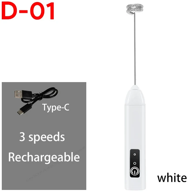 미니 커피 Frother USB 충전식 3 속도 폼 메이커 커피 우유 믹서 전기 핸들 블렌더 계란 비터 뜨거운 요리, 1개, 03 D01-W, 1ml