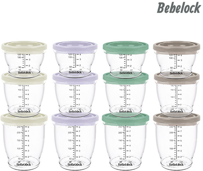 베베락 아이와 PP밀폐이유식용기 12P SET (120ml(4P)+180ml(4P)+240ml(4P), 1세트, 아이와 12P세트(크림+라벤더+딥그린+초코), 1ml