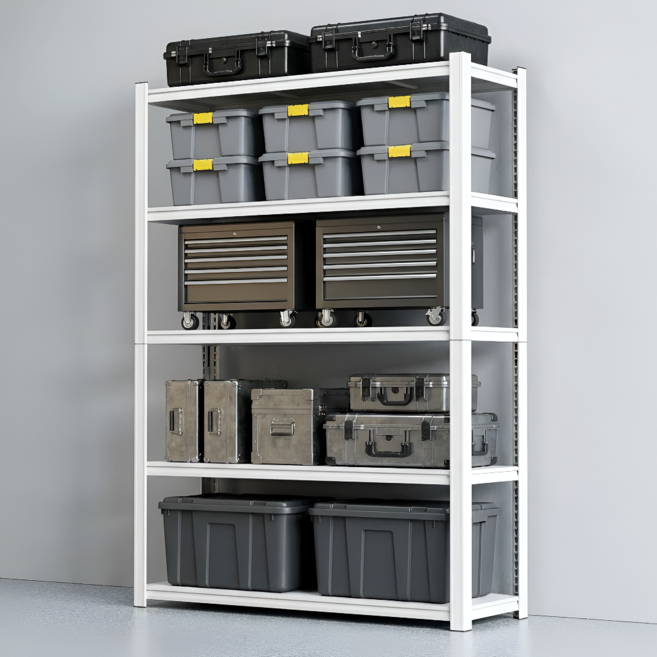 솔리드랙 풀스틸 철제 선반 무볼트 조립식 앵글, 5단, 화이트