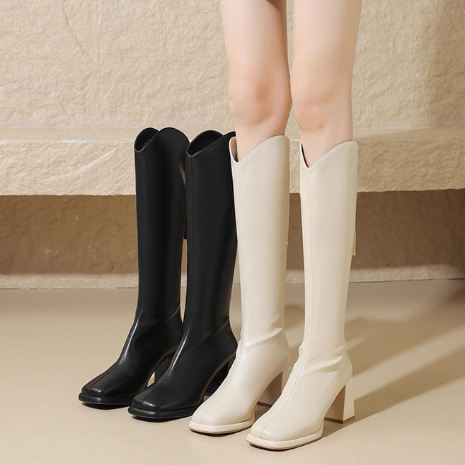 가죽롱부츠 여성 가을 겨울 심플 스타일 가죽 부츠