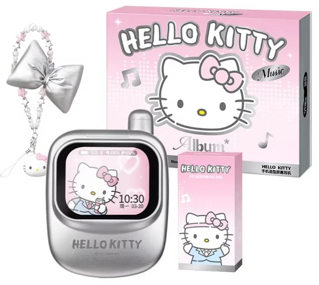 martube 헬로키티 스크린 고음질 노이즈캔슬링 블루투스 무선 이어폰, 실버-선물형 - 쿠팡