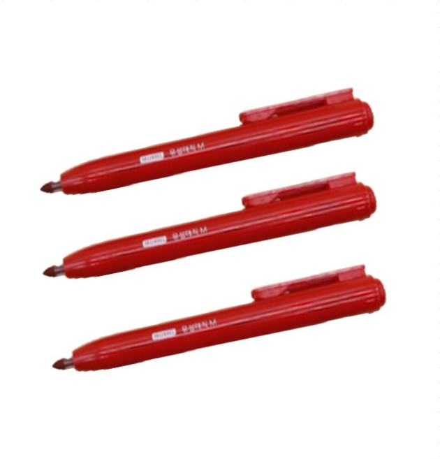 노크식 똑딱 유성매직 검정빨강파랑, 3개, 빨강