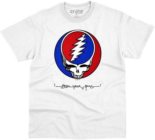 Liquid Blue 유니 성인용 표준 Grateful Dead SYF Steal Your Face 화이트 티셔츠 화이트.