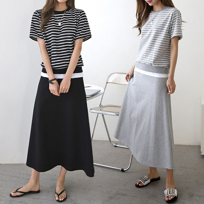 NewCare 여성 레이어드 맨투맨 치마 투피스 세트 트레이닝복